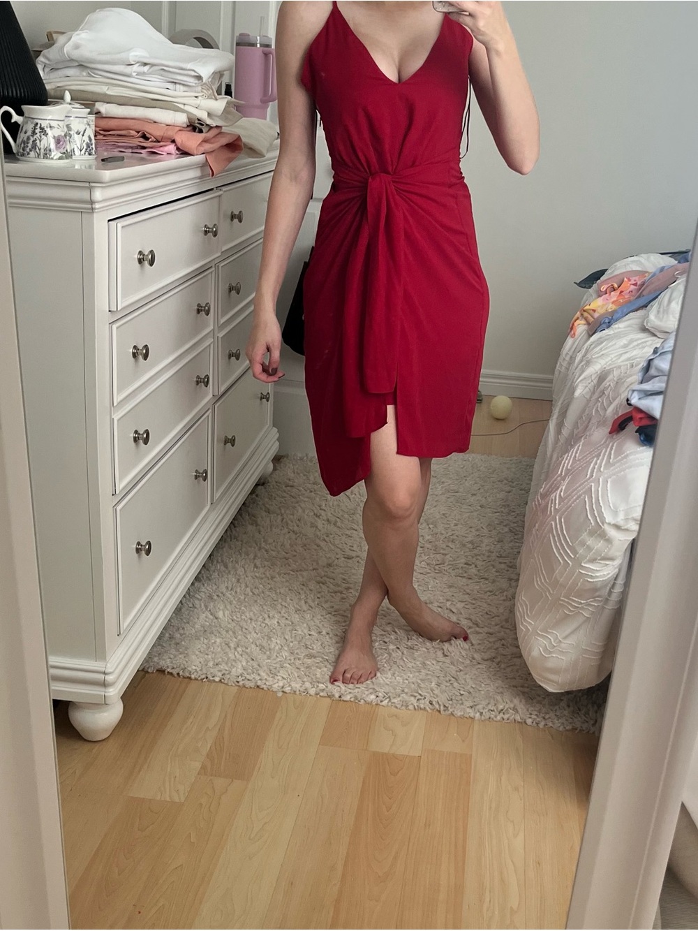 Red Knot-Front Spaghetti Strap Dress